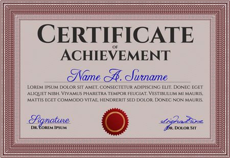 Diploma template or certificate template. Artistry design. With quality background. Vector pattern that is used in money and certificate. Red color.