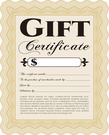 Formal Gift Certificate. Complex background. Customizable, Easy to edit and change colors. Lovely design. 
