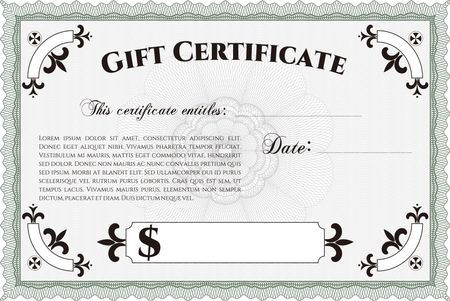 Gift certificate. Detailed. Nice design. Easy to print. 