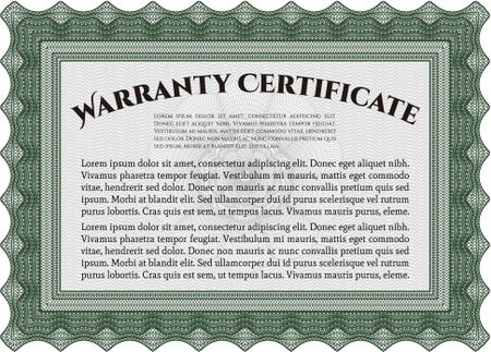 Template Warranty certificate. With quality background. Lovely design. Border, frame. 