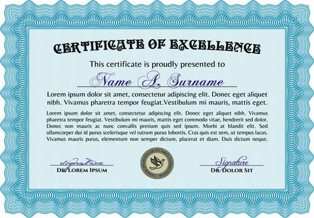 Diploma template or certificate template. With quality background. Beauty design. Vector pattern that is used in money and certificate. Light blue color.