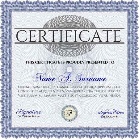 Diploma template or certificate template. With quality background. Beauty design. Vector pattern that is used in money and certificate. Blue color.