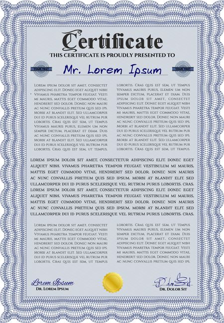 Diploma template or certificate template. With quality background. Beauty design. Vector pattern that is used in money and certificate. Blue color.