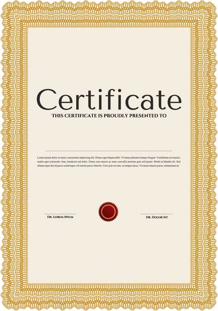 Diploma template or certificate template. With quality background. Beauty design. Vector pattern that is used in money and certificate. Orange color.