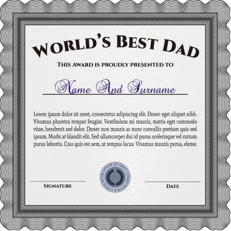 World's Best Dad Award. Printer friendly. Detailed. Complex design. 