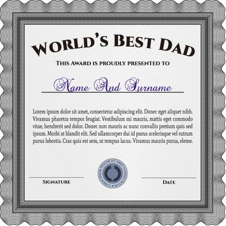 World's Best Dad Award. Printer friendly. Detailed. Complex design.