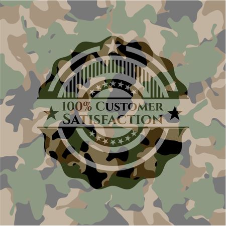 100% Customer Satisfaction camouflaged emblem