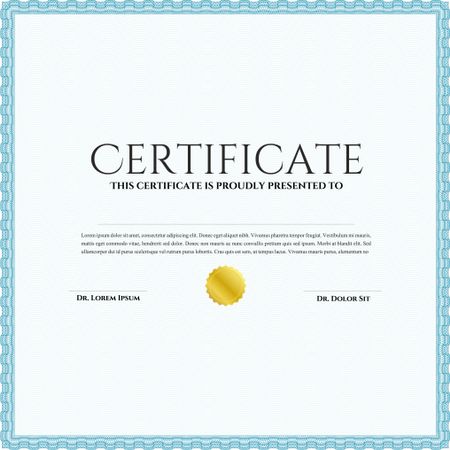 Light blue Certificate. Printer friendly. Complex design. Detailed. 