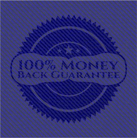 100% Money Back Guarantee badge with denim background