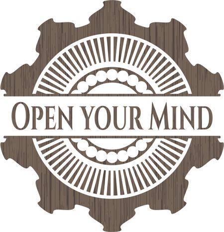 Open your Mind retro style wood emblem