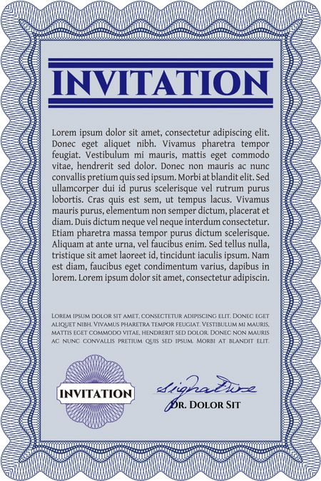 Retro invitation template. Border, frame. With complex linear background. Artistry design. 