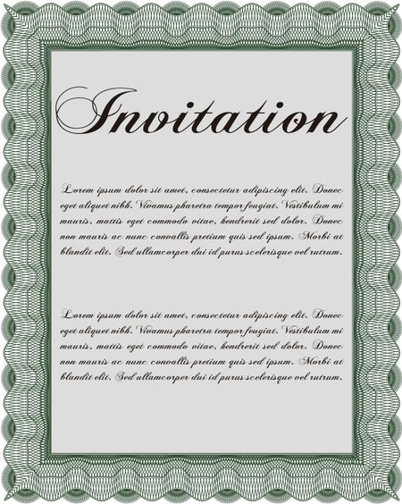Vintage invitation template. With guilloche pattern and background. Elegant design. Vector illustration. 