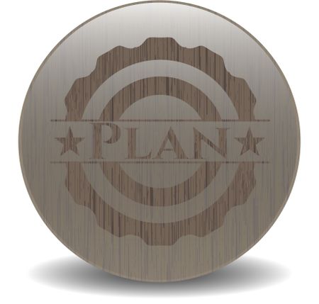 Plan badge with wood background