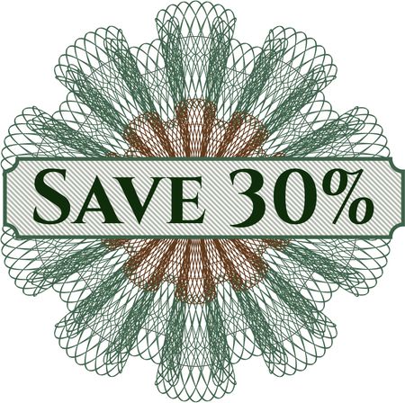 Save 30% inside money style emblem or rosette