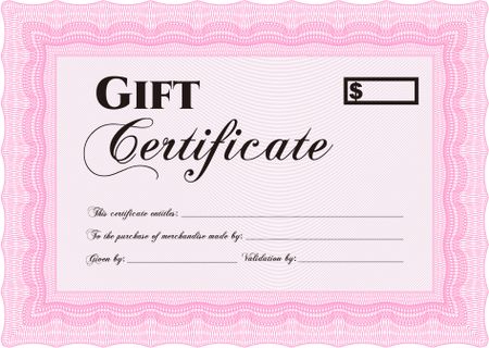 Retro Gift Certificate template. Border, frame. Beauty design. With linear background. 