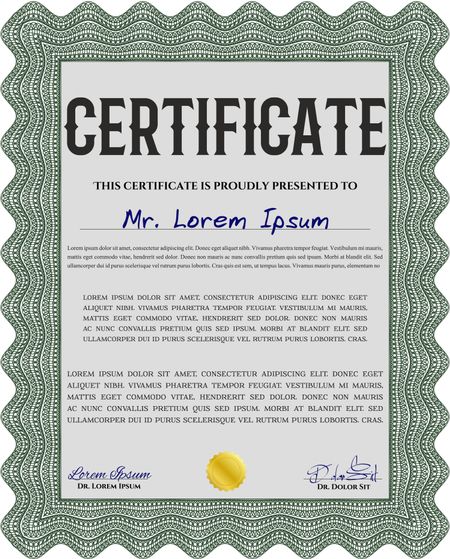 Green Diploma. Good design. Border, frame. With background.