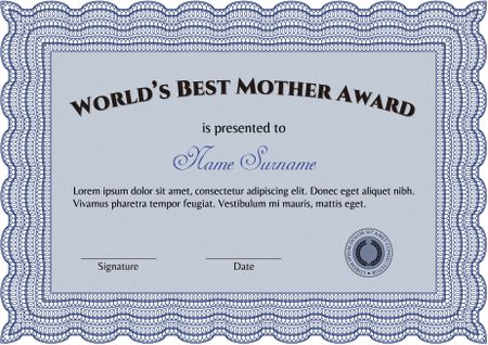 World's Best Mother Award. Detailed. Cordial design. Easy to print.