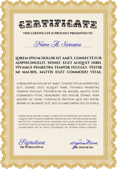 Orange Certificate or diploma template. Customizable, Easy to edit and change colors. Cordial design. Easy to print. 