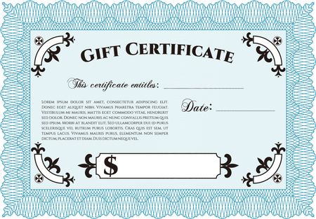 Retro Gift Certificate template. Border, frame. With linear background. Beauty design. 