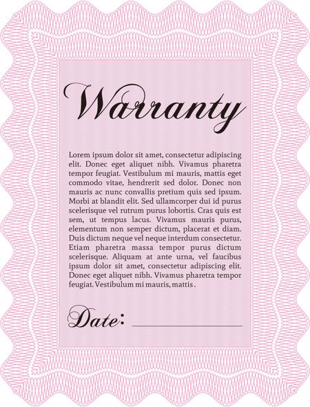 Template Warranty certificate. With quality background. Border, frame. Superior design. 