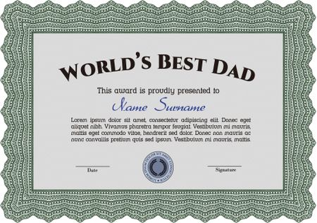 World's Best Dad Award. Detailed. Printer friendly. Complex design. 