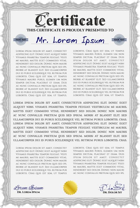 Grey Certificate template or diploma template. Complex background. Beauty design. Vector pattern that is used in currency and diplomas.