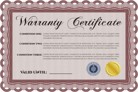 Warranty Certificate. Detailed. Printer friendly. Complex design.