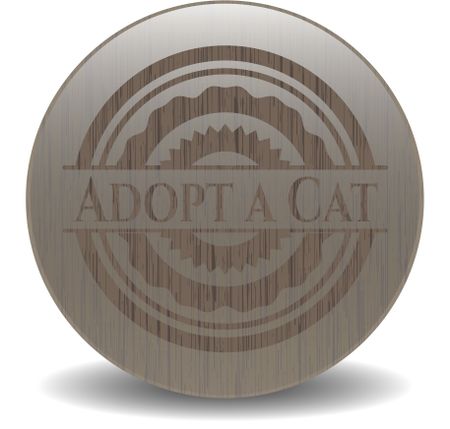 Adopt a Cat badge with wood background