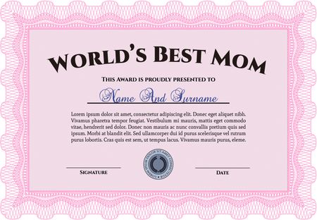 World's Best Mother Award. Detailed. Nice design. Easy to print. 