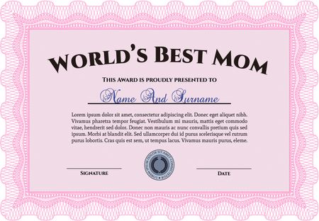 World's Best Mother Award. Detailed. Nice design. Easy to print.