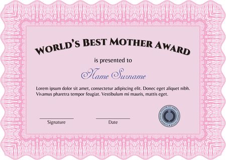 World's Best Mother Award. Detailed. Nice design. Easy to print. 