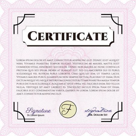 Certificate template. Nice design. Printer friendly. Detailed. Pink color.