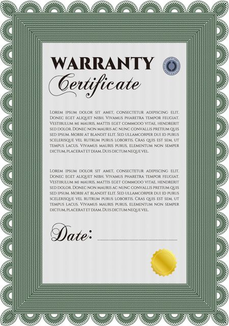 Warranty Certificate template. Detailed. Cordial design. Easy to print. 