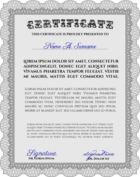 Grey Certificate or diploma template. Cordial design. Easy to print. Customizable, Easy to edit and change colors. 