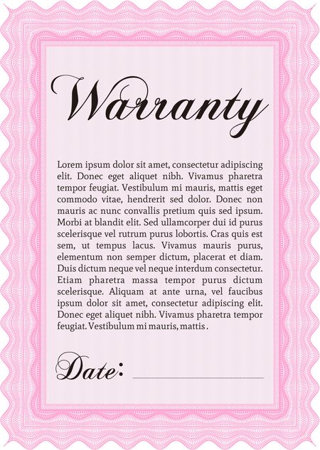 Warranty template or warranty certificate. With great quality guilloche pattern. Sophisticated design. 