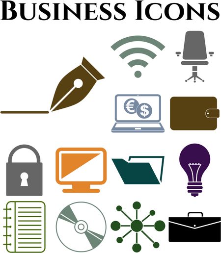 business icon set. 13 icons total. Universal Modern Icons.