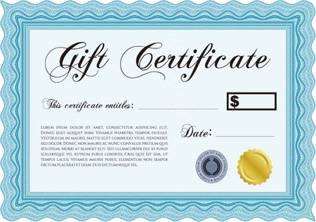 Vector Gift Certificate template. Vector illustration. With guilloche pattern and background. Elegant design. 