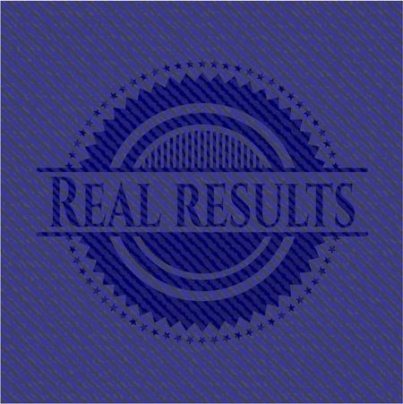 Real results emblem with denim high quality background