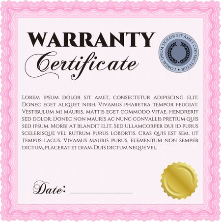 Sample Warranty. Border, frame. Beauty design. With linear background.