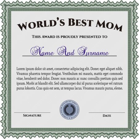 Award: Best Mom in the world. With great quality guilloche pattern. Sophisticated design. 