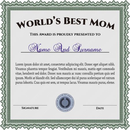 Award: Best Mom in the world. With great quality guilloche pattern. Sophisticated design.