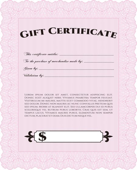 Vector Gift Certificate. Good design. With complex background. Customizable, Easy to edit and change colors. 