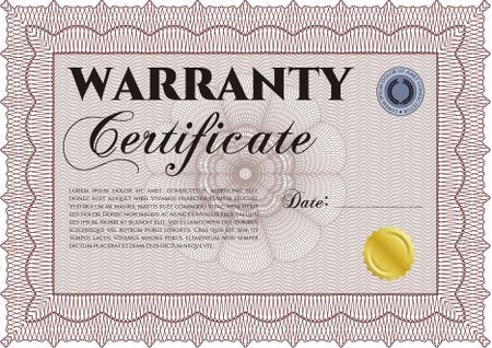 Warranty Certificate. Detailed. Complex design. Printer friendly. 