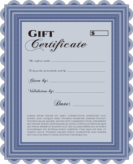 Gift certificate. Nice design. Detailed. Easy to print. 