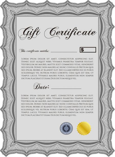 Gift certificate template. With quality background. Border, frame. Superior design. 