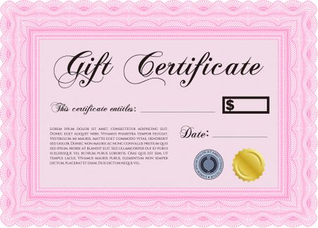 Gift certificate template. With quality background. Border, frame. Superior design. 