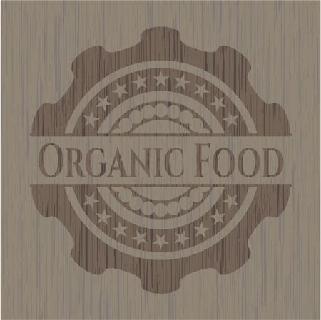 Organic Food realistic wooden emblem