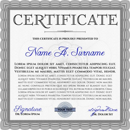 Certificate or diploma template. Cordial design. Customizable, Easy to edit and change colors. Easy to print. Grey color.