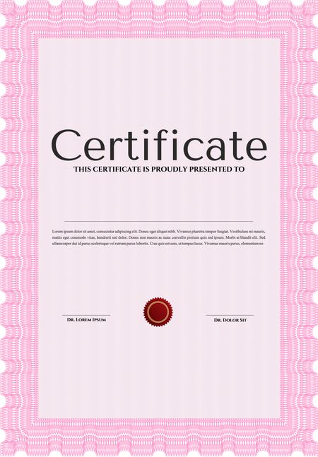 Diploma. Good design. With background. Border, frame. Pink color.