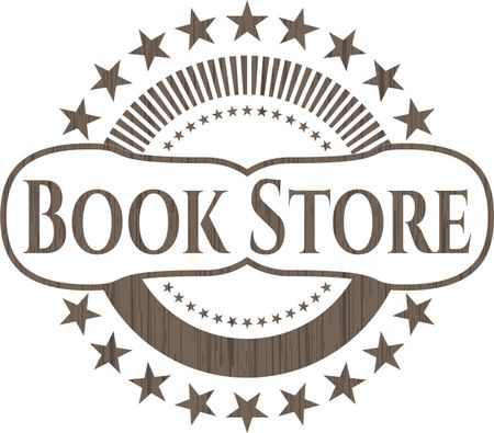 Book Store badge with wooden background